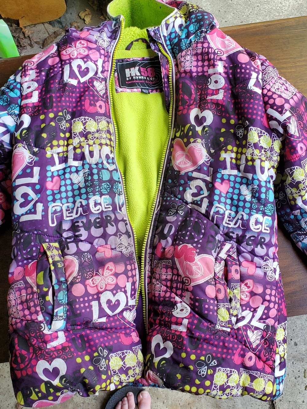 Hawke & Co Bright Lime Fleece Jacket with Pink Logo Patch